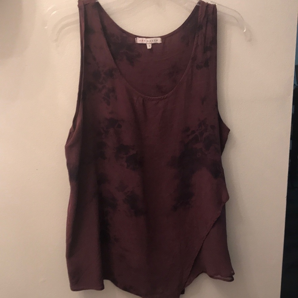 Red Haute silk asymmetrical sleeveless blouse
